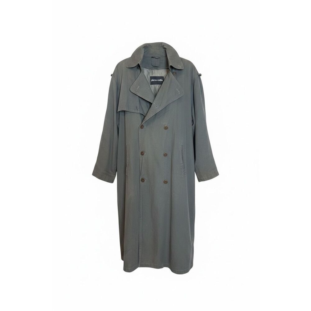 Vintage Pierre Cardin Trench Coat Men 40L Gray Double Breasted Wool Liner 100% C